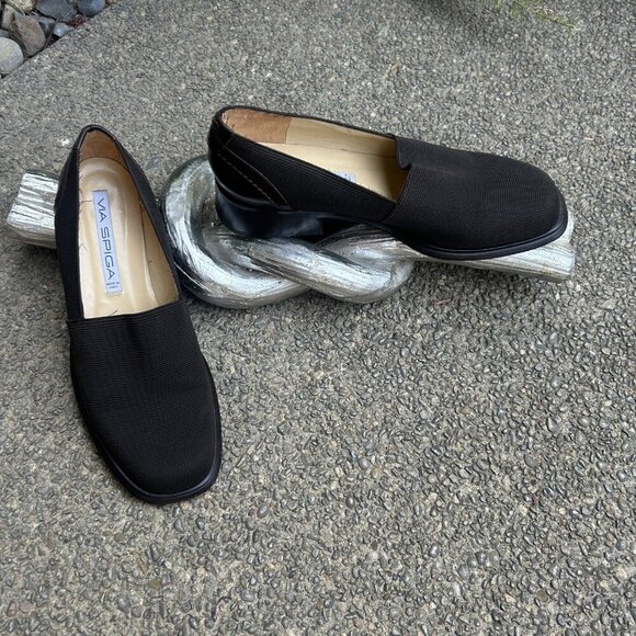 Via Spiga Brown Mesh Upper and Leather Slip On Block Heel 9.5 Medium - Picture 4 of 11